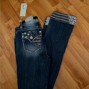 Miss Me Dark Blue Skinny Jeans with Star Details